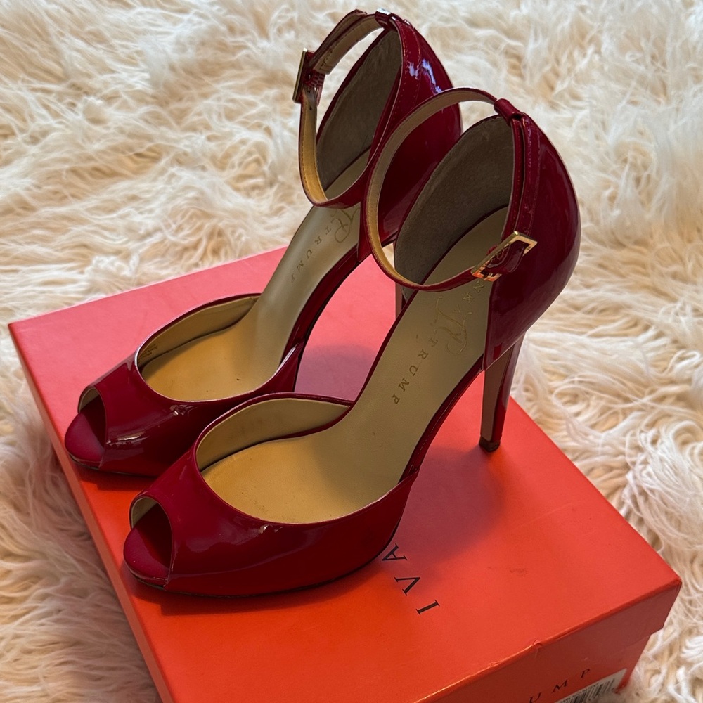 Ivanka Trump Glossy Red Peep-Toe Heels - Picture 5 of 5